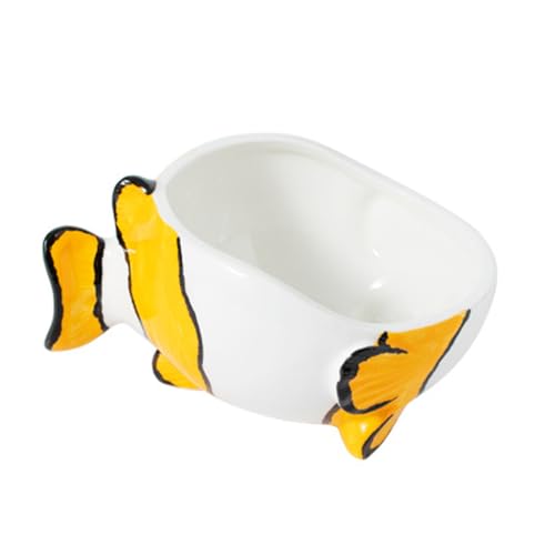 FIXOSHEE Keramik Futternapf für Katzen und Hunde mit Rutschfestem Design Auslaufsicherer Napf für Welpen und Kitten Stabile Fressschale mit Einzigartigem Fischmotiv in Gelb Leicht zu von FIXOSHEE