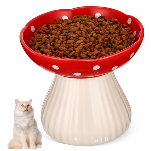 FIXOSHEE Keramik Katzennapf Erhöht Whiskerfreundlich Flach Breiter Futternapf Stabile Futterstation für Katzen Gesunde Haltung und Einfache rutschfest und Spülmaschinenfest von FIXOSHEE