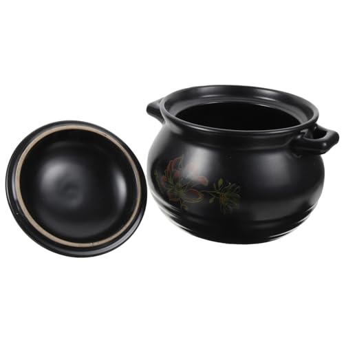 FIXOSHEE Keramik Suppentopf Schwarz Langlebiger Earthenware Tontopf Hitzebeständig mit Praktischem Griff für Gesunde Suppen und Eintöpfe zu Hause von FIXOSHEE