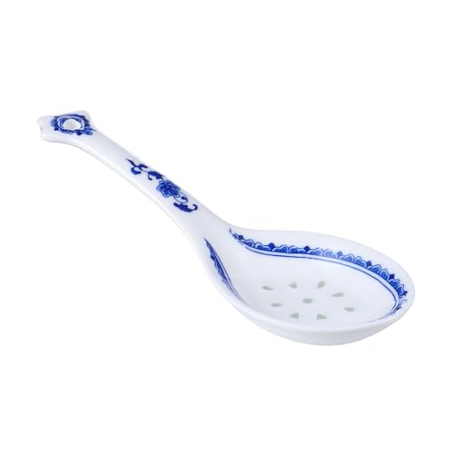 FIXOSHEE Keramiklöffel Suppenlöffel Chinesischer Reis und Servierlöffel mit Langem Griff für Familie Restaurant und Festliche Anlässe im Traditionellen Blaublüten Design von FIXOSHEE
