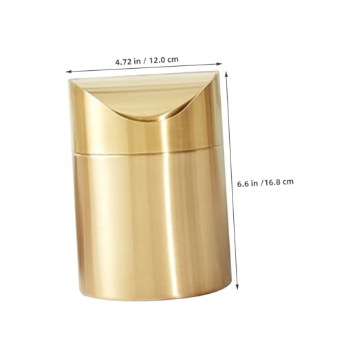 FIXOSHEE Kleiner Edelstahl Mülleimer mit Druckdeckel Kompakter Desktop Abfalleimer für Büro Schlafzimmer Küche Multifunktionaler Tischmülleimer in Elegantem Gold für Auto und Badezimmer von FIXOSHEE