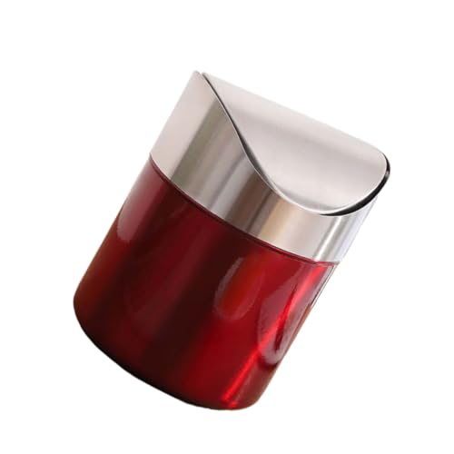 FIXOSHEE Kompakter Edelstahl Tischmülleimer Rot silber Rostfrei Platzsparend für Büro Bad Küche Schlafzimmer Tragbarer Desktop Abfalleimer von FIXOSHEE