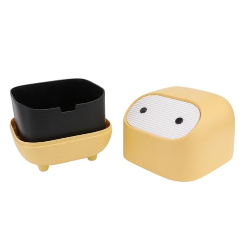 FIXOSHEE Mini Desktop Müllbehälter Kompakt Gelb Doppellagiger Ninja design Abfalleimer für Büro Zuhause Schlafzimmer Platzsparender Tischpapierkorb mit Praktischem Druckverschluss von FIXOSHEE