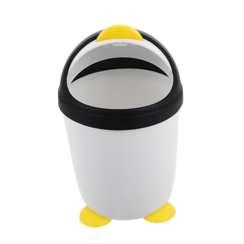 FIXOSHEE Mini mülleimer Pinguin mit Deckel Kunststoff Kleiner Abfalleimer Tischabfallbehälter für Schlafzimmer Küche Kinderzimmer Spielerisch Müll Entsorgen von FIXOSHEE