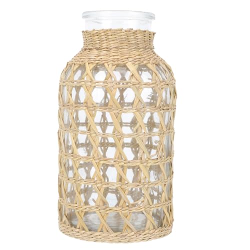 FIXOSHEE Rattan Geflochtene Glasvase Vintage Stil Blumenvase Dekorative Tischvase für Wohnzimmer Büro Restaurant Wohnkultur FIXOSHEE Rattan Geflochtene Glasvase Vintage Stil Blumenvase Dekorative Tischvase für Wohnzimmer Büro Restaurant Wohnkultur von FIXOSHEE