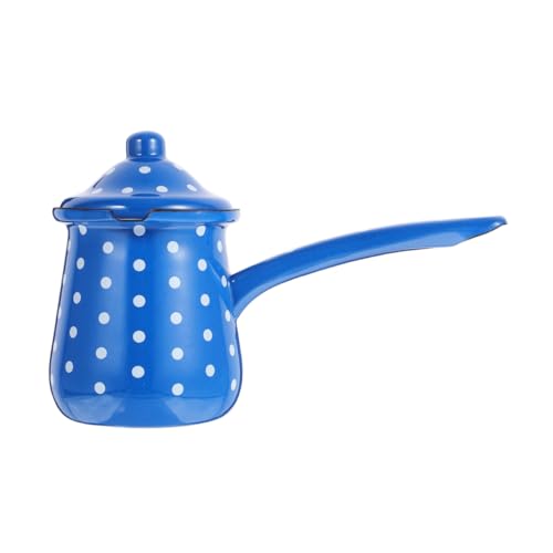 FIXOSHEE Retro Emaille Kaffeekanne Multifunktionale Kaffeekanne für Türkischen Kaffee und Milch Langlebig und Praktisch Große Blaue Punkte Vintage Design von FIXOSHEE