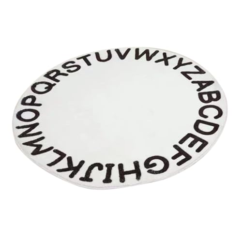 FIXOSHEE Runder Kinderteppich Weißer Buchstaben Teppich rutschfest Waschbar Dekorativ für Wohnzimmer Schlafzimmer Jungen Mädchen Fußmatte Fußdruckentlastung von FIXOSHEE