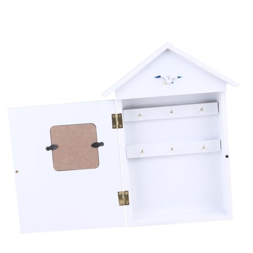 FIXOSHEE Schlüsselbox Holz Hausform mit Wandmontage Mediterraner Stil Schlüsselhalter für Eingang Flur Küchenbereich mit Vogelornamenten Organisator von FIXOSHEE
