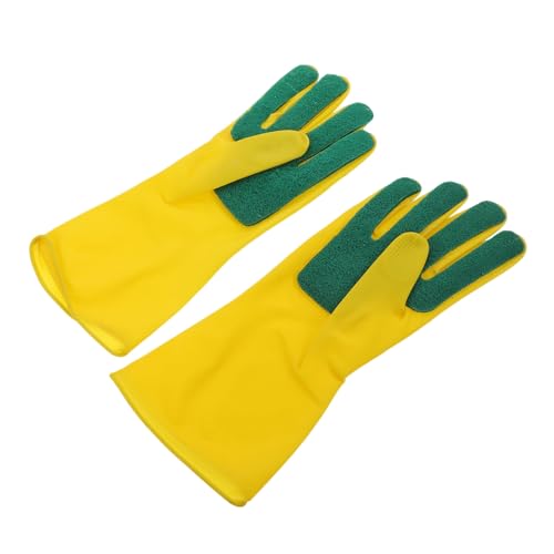 FIXOSHEE Spülhandschuhe aus Latex mit Schwamm Wiederverwendbare Haushaltshandschuhe für Küche Geschirrspülen Reinigung Öl Wasserbeständig Robust und Komfortabel von FIXOSHEE