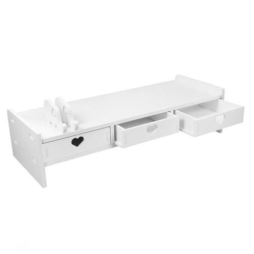 FIXOSHEE Tastaturablage mit Weißer Monitorständer für Schreibtisch Platzsparende Bildschirm Erhöhung Ergonomischer Computer Monitor Riser Stabiler Laptop Halter zur Büroorganisation von FIXOSHEE