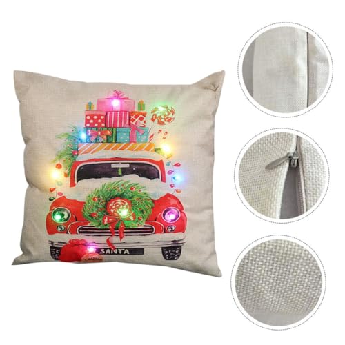 FIXOSHEE Weihnachtlicher Kissenbezug mit LED Lichtern Weicher Langlebiger Baumwollstoff Dekoratives Weihnachtskissen für Sofa und Auto ohne Kissenfüllung Festliche Heimdeko von FIXOSHEE