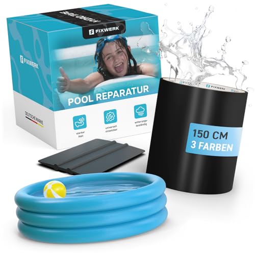 Pool Reparaturset inkl. Rakel | Starkes wasserdichtes Unterwasser Klebeband | Flickzeug zum Abdichten von Pools | selbstklebendes Abdichtband für alle Pooloberflächen | 10cm x 150cm (schwarz) von FIXWERK
