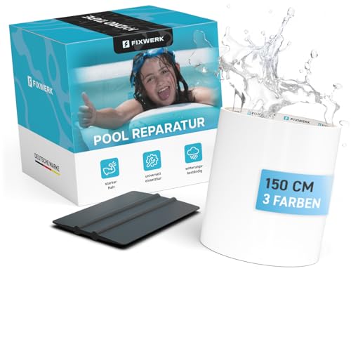 FIXWERK Pool Reparaturset inkl. Rakel | Starkes wasserdichtes Unterwasser Klebeband | Flickzeug zum Abdichten von Pools | selbstklebendes Abdichtband für alle Pooloberflächen | 10cm x 150cm (weiß) von FIXWERK