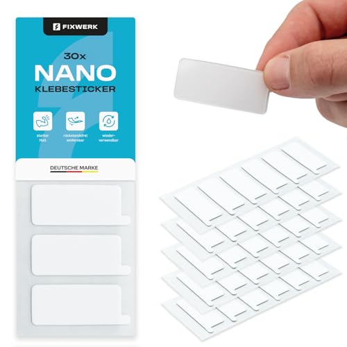 FIXWERK Nano Klebesticker | doppelseitige Klebestripes | extra starke Nano Aufkleber | rechteckige Klebepads | wiederverwendbar | wasserfest | transparent (4,5cm x 2cm x 1mm) von FIXWERK