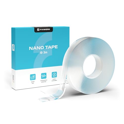 FIXWERK Nano Tape | Doppelseitig Nano Klebeband | Extra stark | 3 Meter Rolle | Klebeband ablösbar | waschbar & wiederverwendbar | transparent (2mm x 1,5cm x 3m) von FIXWERK