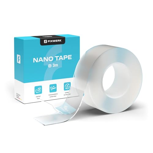FIXWERK Nano Tape | Doppelseitig Nano Klebeband | Extra stark | 3 Meter Rolle | Klebeband ablösbar | waschbar & wiederverwendbar | transparent (1mm x 3cm x 3m) von FIXWERK