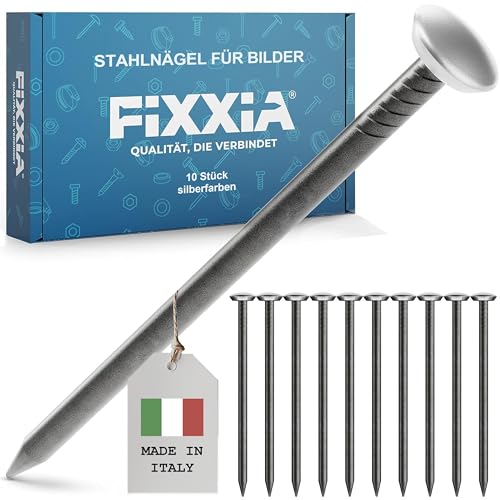 FIXXIA Bildernägel, 10 Stück ø2mm, schwarz mit silberfarbenem Dekokopf ø6mm, 20, 25, 30, 40, 50mm, Stahlnägel für Bilder, Betonnägel, Wandnagel, Befestigung, Bildernagel 40mm) von FIXXIA