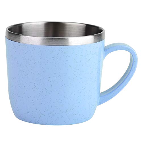 FIYO Weizen-Kaffeetassen, Edelstahl unzerbrechliche Kaffeetasse Trinkbecher mit Griff Camping-Kaffee becher Milchsaft becher Tee-Wasser becher für die Reise(Blau) von FIYO