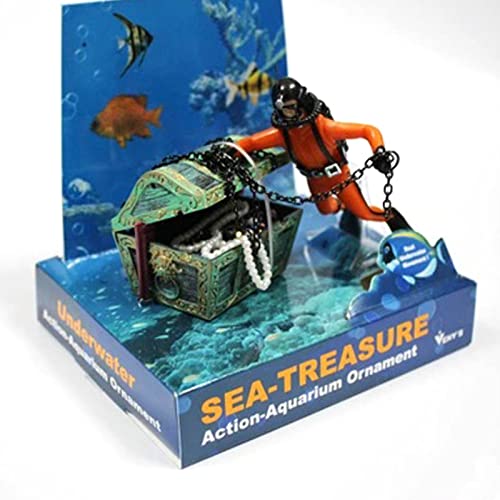 Aquarium Taucher ,Aquarium Dekoration Schiff ,Taucher Schatzsucher Dekoration ,Aquarium Schatztruhe Taucher Lustige dekorative Accessoires für Aquarien Fisch Behälter Landschaft Dekoration (Orange) von FIYSON