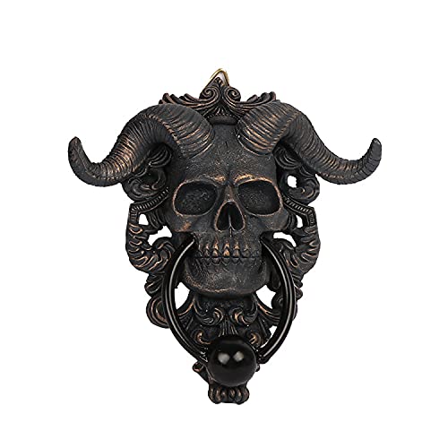 FIYSON 3D Harz Hörner Totenkopf Wanddeko,Satans Schädel Deko 10.5 * 13cm Bronze Wandbild aus Harz,Totenkopf Skulptur Deko als Moderne Wanddekoration für Wohnzimmer & Flur,Humorvoll Romantisch (klein) von FIYSON