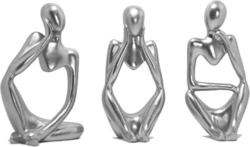 FIYSON 3Pcs Abstrakt Denker Statue,Moderne Denker Resin Abstrakt Statue,Abstrakte Denker Ornament Deko Handskulptur-Set für Zuhause Wohnzimmer Schlafzimmer Bücherregal Büro Desktop Dekoration (Silver) von FIYSON