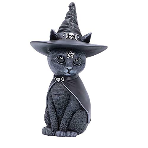 FIYSON Geheimnisvolle Katzenfigur, Hexenhut Okkulte Katze,Winged Okkulte KatzeHalloween Dekoration Katze Resin Statuen Für Haus Hof Rasen Garten (Stil 2) von FIYSON