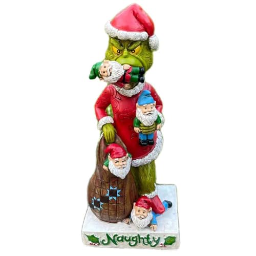 FIYSON Grinch zwerg Massaker, Gartenzwerg-Statuen Außendekoration, Grinch-Esszwerge Skulptur, Lustige Zwerge Resin Statue, Außenstatue für Patio, Rasen, Feengarten Hofkunstdekoration,17cm von FIYSON