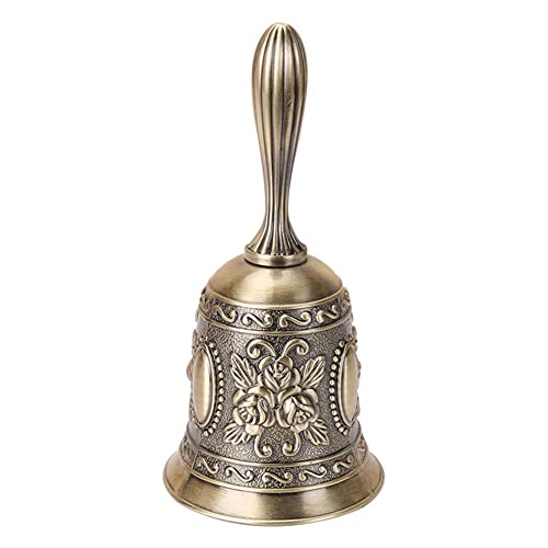 FIYSON Handglocke Resturant Service Glocke Vintage Metall Rose Muster Abendessen Handglocke Tischglocke für Abendessen am Empfang Hotelservice Meditationsgebet Weihnachtsdeko ,5*12 cm (Bronzene Rose) von FIYSON