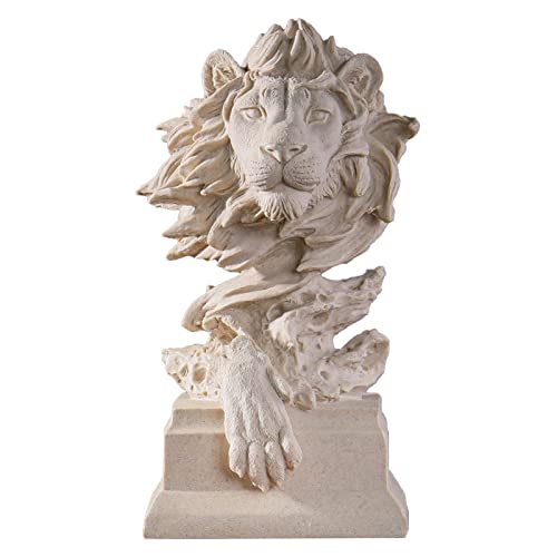 FIYSON Löwe Statue,Löwe Figuren Deko Resin 11.8 * 3.1 * 2.7" Skulptur Ornament Löwe Kunst Figuren Handwerk Dekoration Wohnkultur Tier Ornament Deko Wohnzimmer Geschenke (Sandstein) von FIYSON