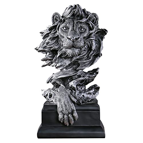 FIYSON Löwe Statue,Löwe Figuren Deko Resin 11.8 * 3.1 * 2.7in Skulptur Ornament Löwe Kunst Figuren Handwerk Dekoration Wohnkultur Tier Ornament Deko Wohnzimmer Geschenke (Silber-) von FIYSON