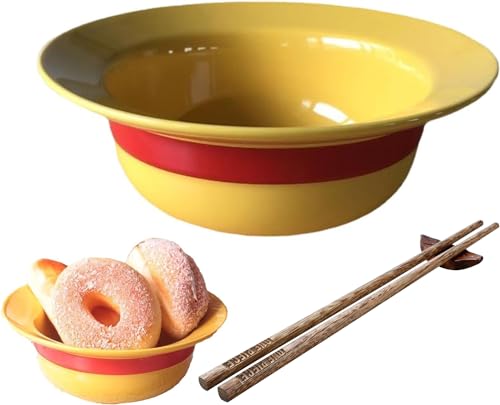 FIYSON Lustige Anime Strohhut Schüssel, 500ml Keramik Ramen Schüssel mit Essstäbchen, Witzige Salatschüsseln, Futternäpfe Behälter, Pastaschüsseln, Suppenschüssel Set für Anime-Fans, Geschenk (Stil 1) von FIYSON