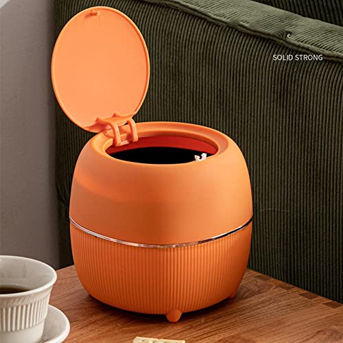 FIYSON Mini Abfalleimer Tisch Mülleimer, Bad Kosmetikeimer Tischmülleimer Mit Deckel, ØxH: 16 x 15 cm AbfallbehäLter Klein für Küche Badezimmer Bett Büro Schreibtisch, Geruchsdichter (Orange) von FIYSON