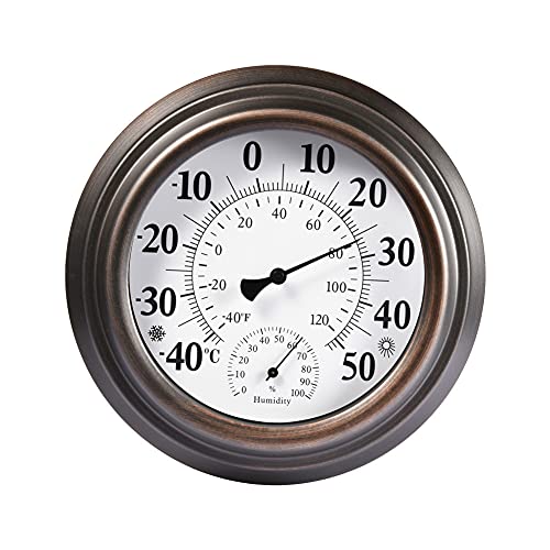 FIYSON Retro-Thermometer-Hygrometer, Wandthermometer -40° C/50° C Retro Stil Metall Zuhause Garten Dekorative Hängende Temperatur Und Luftfeuchtigkeit Messgerät Für Patio Wanddekoration (Stil 1) von FIYSON