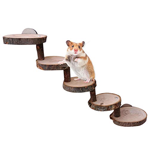 Hamster Spielzeug aus Holz, Hamster Holzleiter Hamstertreppe Brücke, Hamsterleiter Naturholz, Hamstertreppe, Suitable for Hamsters, Mice, Gerbils, Rats, Squirrels, Guinea Pigs, Parrots (5 Etagen) von FIYSON