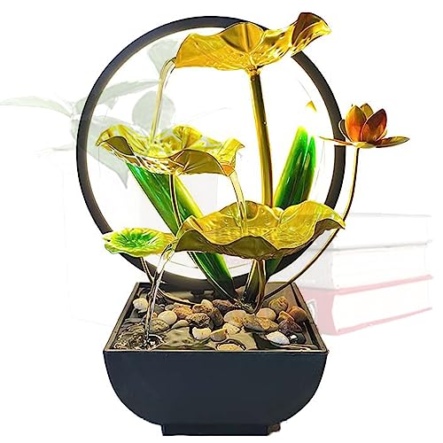 Zimmerbrunnen,3-stufiger Wasserfall Brunnen,Lotusblume Desktop-Wasser-Brunnen,Meditationsbrunnen mit Sand Steinen und LED Beleuchtung,für Meditation und Entspannung,Zuhause/Büro Dekoration (Stil 4) von FIYSON