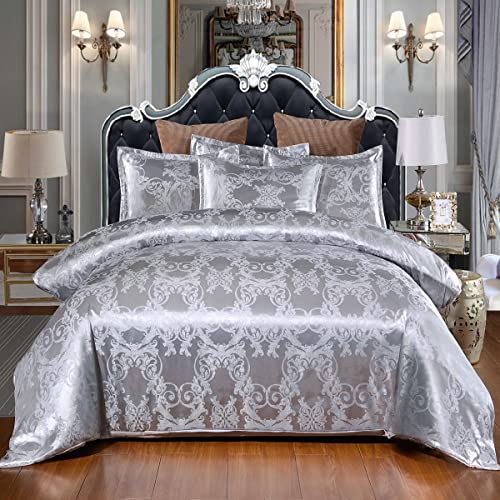 FIZZOQI Bettbezug mit Jacquard-Blumenmuster 200x200 cm Barock Muster Bettwäsche Set mit Kissenbezug (grau,200 x 200 cm) von FIZZOQI