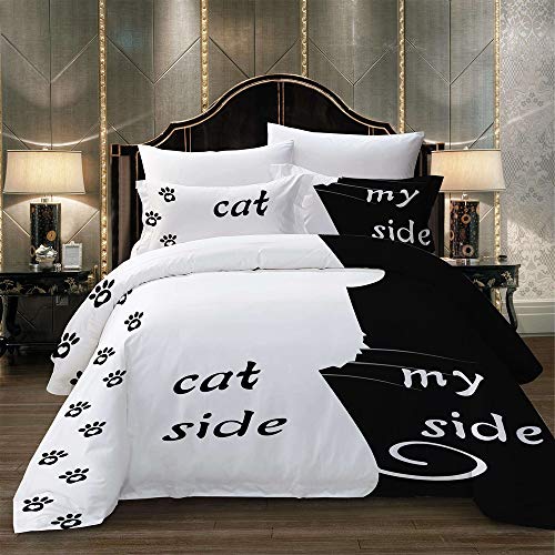 FIZZOQI Cat Side My Side Bettwäscheset,Bettbezug 200x200 mit Aufdruck Dog Side and My Side,Erwachsene Herren und Damen Bettbezug-Set mit Kissenbezug (Cat Side,135 x 200 cm) von FIZZOQI