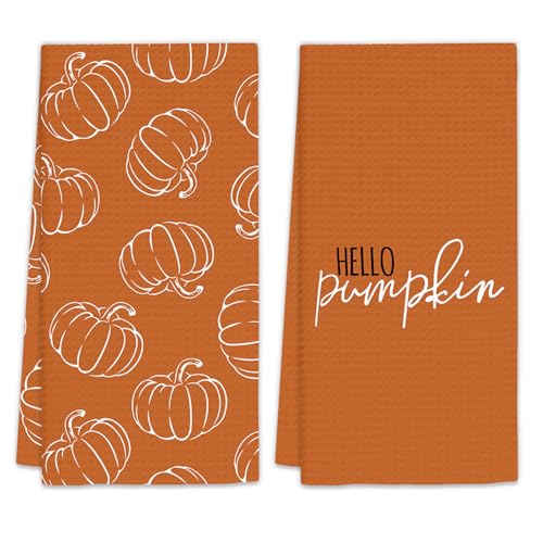 FIicy Küchentücher mit orangefarbenem Kürbis, 2er-Set, Herbst-Geschirrtücher, orangefarbener Hello-Kürbis, dekorative Handtücher für Küche, Bad, Herbst, Zuhause, Küche, Badezimmer, Dekoration, 40,6 x FIicy Küchentücher mit orangefarbenem Kürbis, 2er-Set, Herbst-Geschirrtücher, orangefarbener Hello-Kürbis, dekorative Handtücher für Küche, Bad, Herbst, Zuhause, Küche, Badezimmer, Dekoration, 40,6 x von FIicy