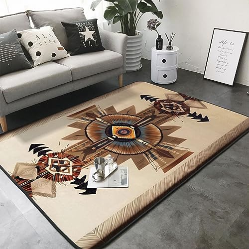 Indianermalerei Flanell rutschfeste Bodenmatte, Wohnzimmerteppich, superweich, Schlafzimmer, großer Teppich, Büroteppich (80 x 58 Zoll) von FInpan