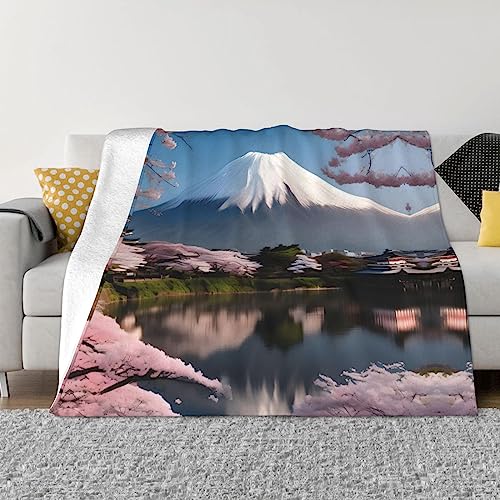 Mt. Fuji Gemusterte Decke im Frühjahr, superweiche Microfleece-Decke, warme Decke, Bett, Sofa, Wohnzimmer, Filmdecke, 203,4 x 152,4 cm von FInpan
