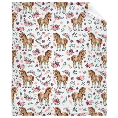 Babydecke mit Pferdemotiv, florales Pony, super weich, für Neugeborene, gemütliche Babydecke, Kinderwagen-Überwurf, 101,6 x 76,2 cm für Welpen von FJAUOQ