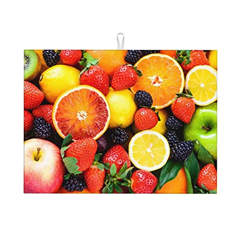 Bunte Abtropfmatte für die Küchentheke, 45,7 x 61 cm, großes Obstmuster, Mikrofaser, saugfähiges Abtropfpad, waschbares Küchenzubehör von FJAUOQ