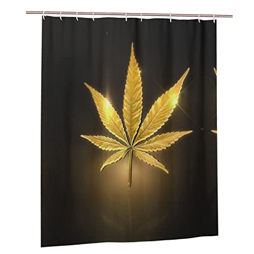 Duschvorhang Golden Cannabis Shower Curtain,Waterproof Fabric Shower Curtains Bathroom Decor with 12 Hooks, 60x72 Inch von FJAUOQ