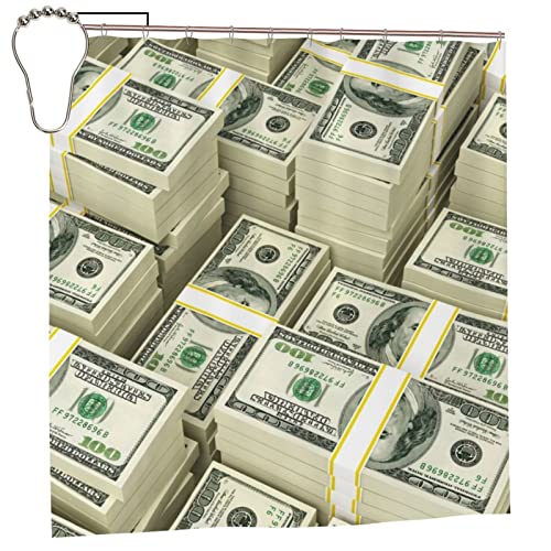 FJAUOQ 100 Dollar Bills Duschvorhang Wasserdicht Badezimmer Vorhang Home Hotel Badezimmer Vorhang 183 x 183 cm mit 12 Haken von FJAUOQ