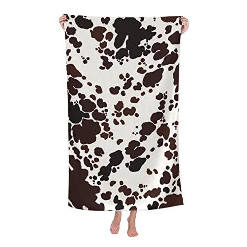 FJAUOQ Cow Print Brown Black Microfiber Beach Towels Soft Beach Towel Absorbent Quick Dry Bath Towels Pool Towels Travel Beach Towels for Kids Adults von FJAUOQ