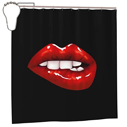 FJAUOQ Damen-Duschvorhang, rote Lippen, wasserdicht, Badezimmervorhang, 183 x 183 cm, mit 12 Haken von FJAUOQ