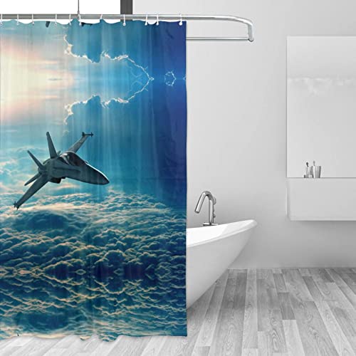 FJAUOQ Duschvorhang Aircraft Fighter Jets Shower Curtain Sets Waterproof Bathroom Bathtub Decor Curtain with 12 Hooks 72 X 72 Inch von FJAUOQ