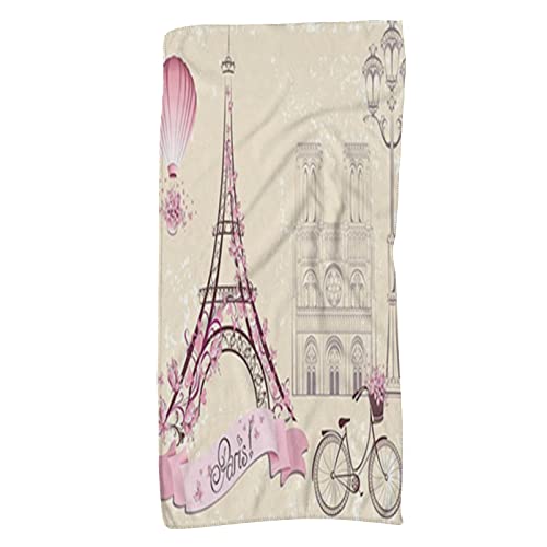 FJAUOQ Eiffel Tower Print,Bath Towels/Hand Towels/Washcloths,Floral Paris Landmarks Eiffel Tower,Bathroom Towels|Soft & Absorbent Towels for Bathroom,Pink,12x27.5in von FJAUOQ