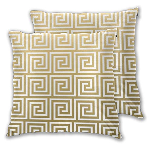 FJAUOQ Kissenbezug, weißer griechischer Schlüssel und elegantes Gold, Set mit 2 quadratischen Kissenbezügen, für Sofa, Stuhl, Couch/Schlafzimmer, dekorative Kissenbezüge von FJAUOQ