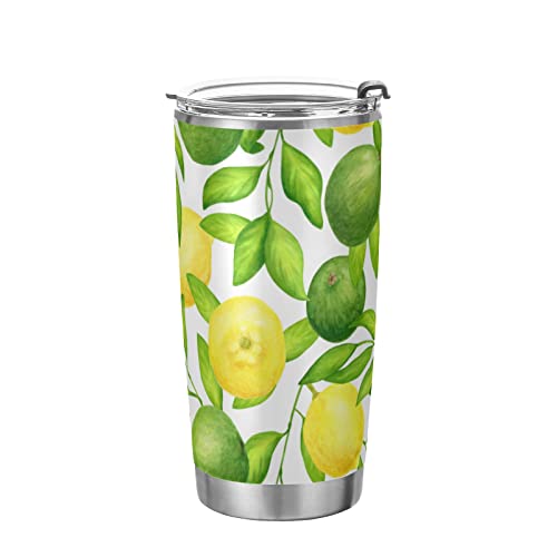 FJAUOQ Tumbler Lemon Lime Aquarell Isolierte Büro-Kaffeetasse Back to School-Getränkebehälter Reisebecher mit Strohhalm und Deckel Doppelwandiger Edelstahl 20oz von FJAUOQ